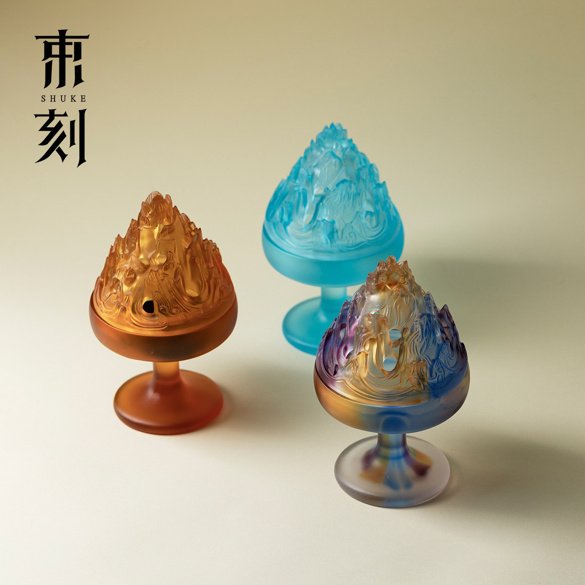 束刻粉彩琉璃博山炉古法手工香炉禅意家用盘香炉香道打篆熏香摆件