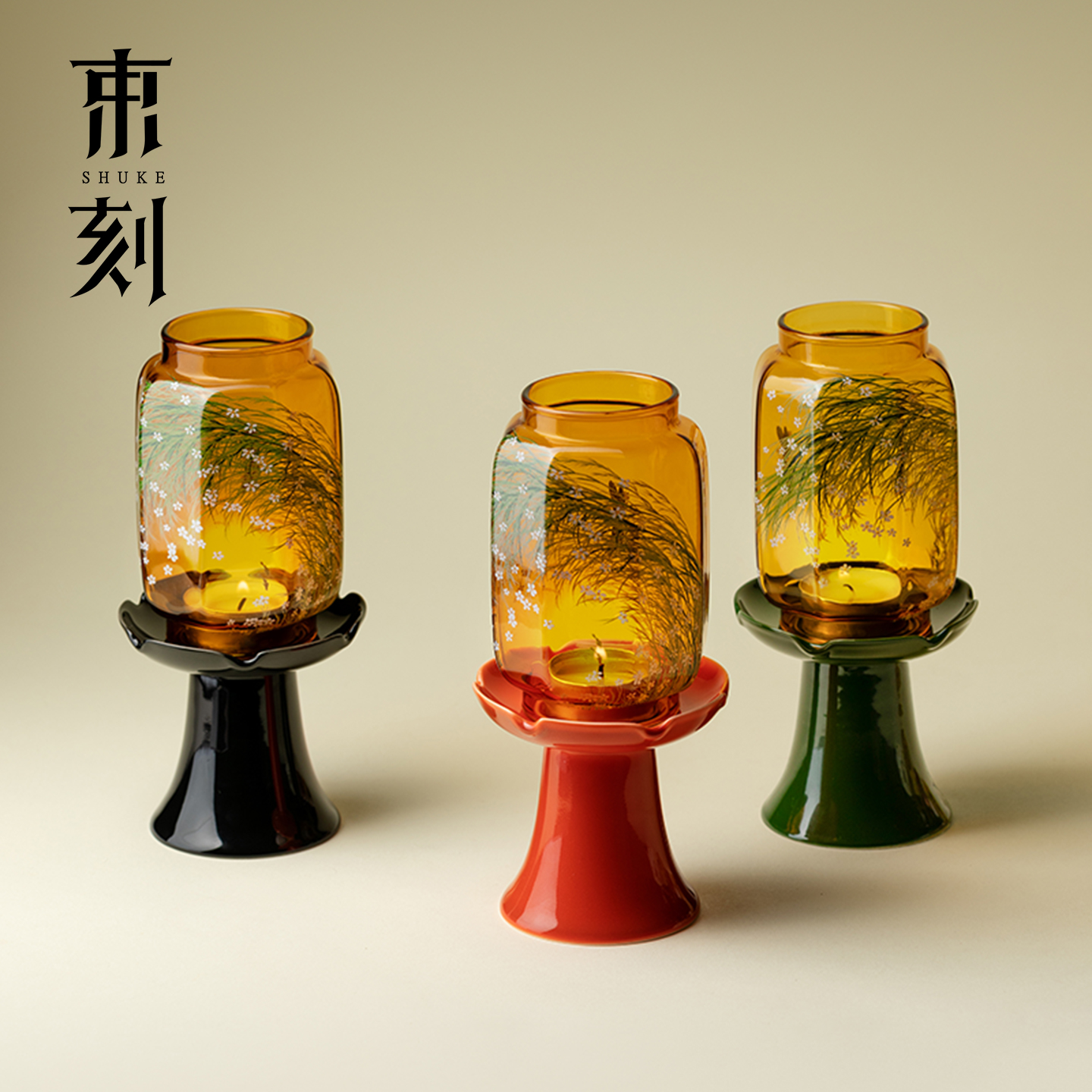 束刻 粉彩芊野菱花烛台灯禅意块状蜡烛灯台高颜值家用陶瓷氛围灯