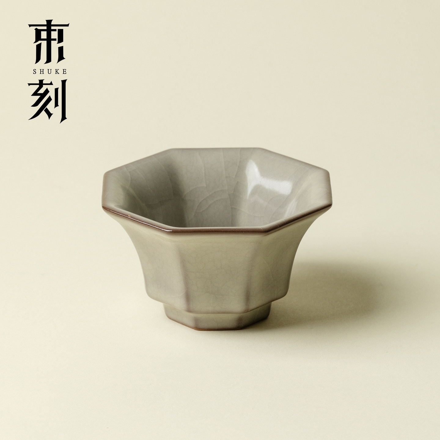 束刻 高档手工哥窑八方主人杯开片可养汝瓷功夫茶杯禅意茶盏单杯图片