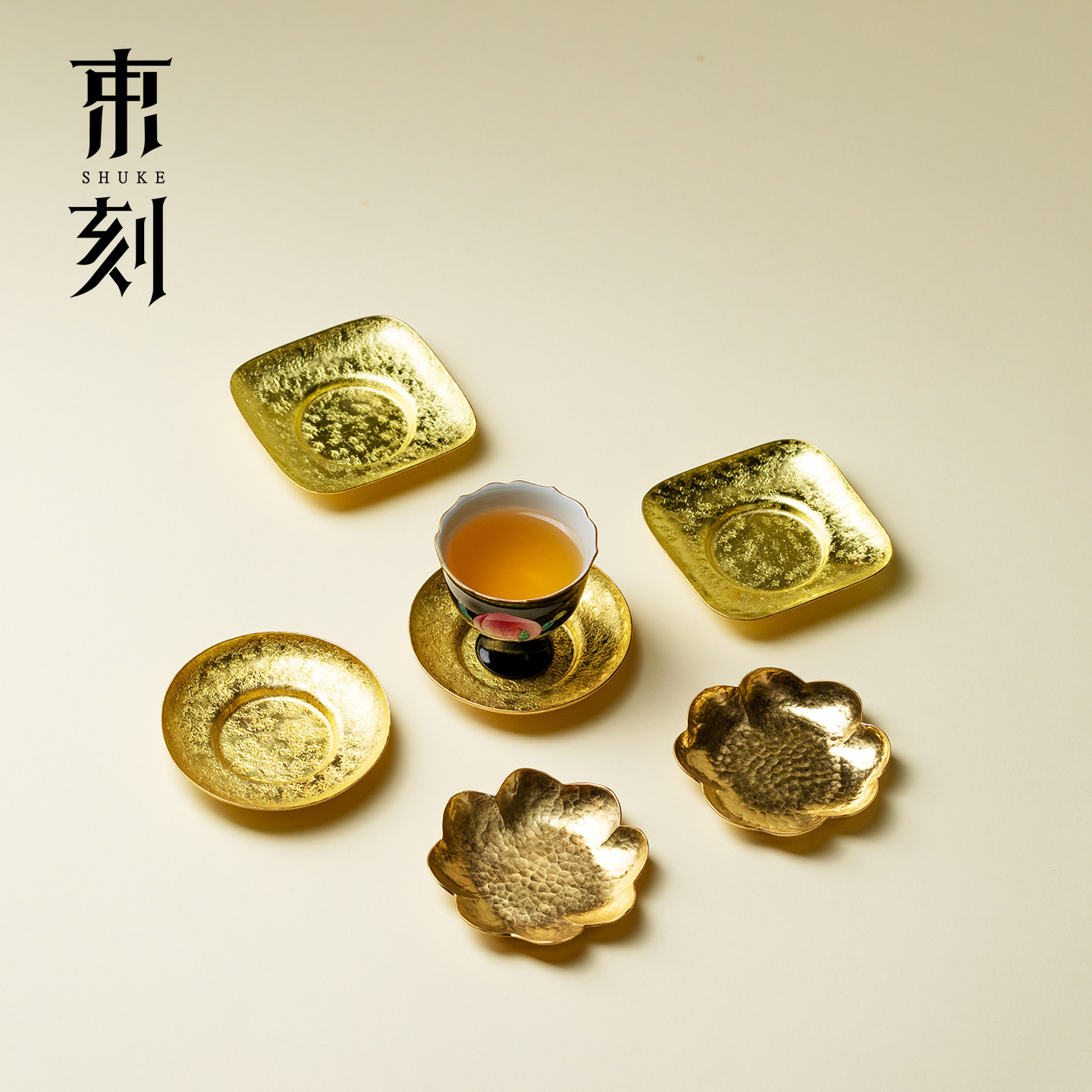 束刻 铜黄纯铜杯垫纯手工锤纹隔热杯托茶具配件茶杯主人杯隔热垫