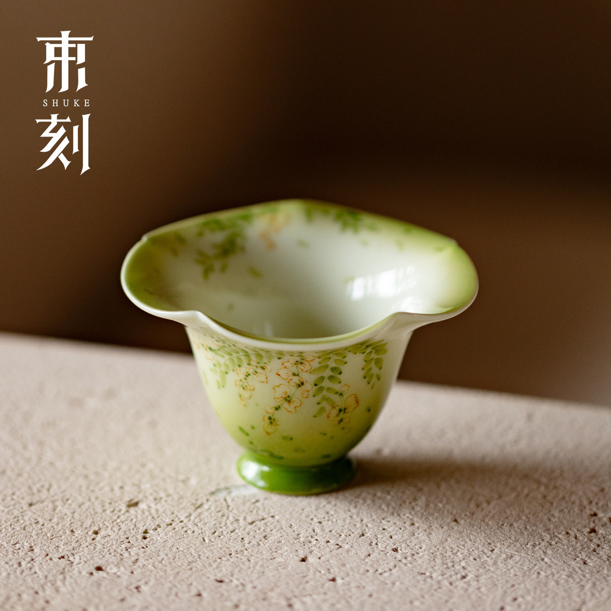 束刻景德镇花口主人杯粉彩手绘紫藤花陶瓷茶杯高颜值个人杯品茗杯