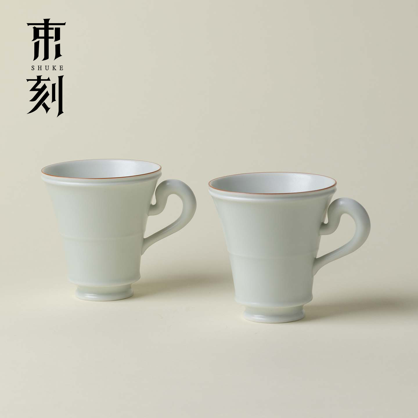 束刻影青釉竹节云耳水杯禅意高档陶瓷咖啡杯办公家用马克杯主人杯