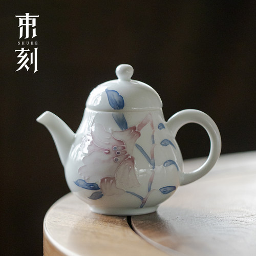 束刻 高端白瓷百合小茶壶清新百搭功夫茶具泡茶壶高档单个小单壶