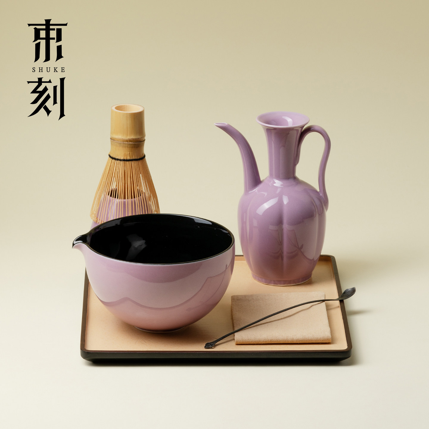 束刻 紫气东来抹茶碗打抹茶宋代点茶工具茶百立粉碗带托盘搅拌器