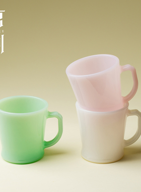束刻 日本fireking奶玻璃翡翠色复刻版马克杯优雅拉花咖啡杯水杯