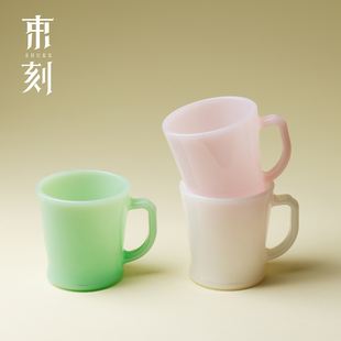 束刻 日本fireking奶玻璃翡翠色复刻版马克杯优雅拉花咖啡杯水杯