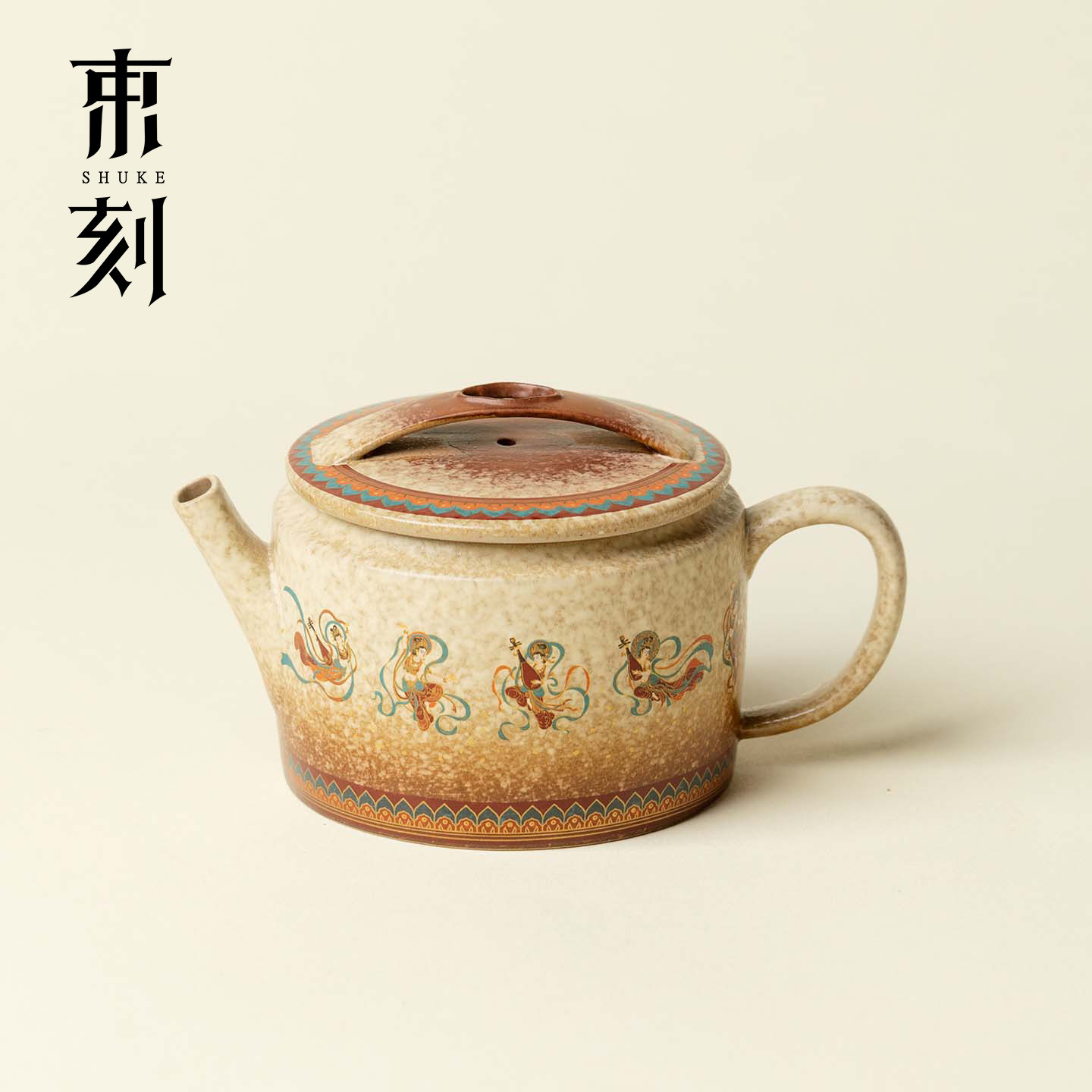 束刻敦煌飞天仕女图小品壶复古窑变高档茶具小茶壶禅意家用泡茶壶