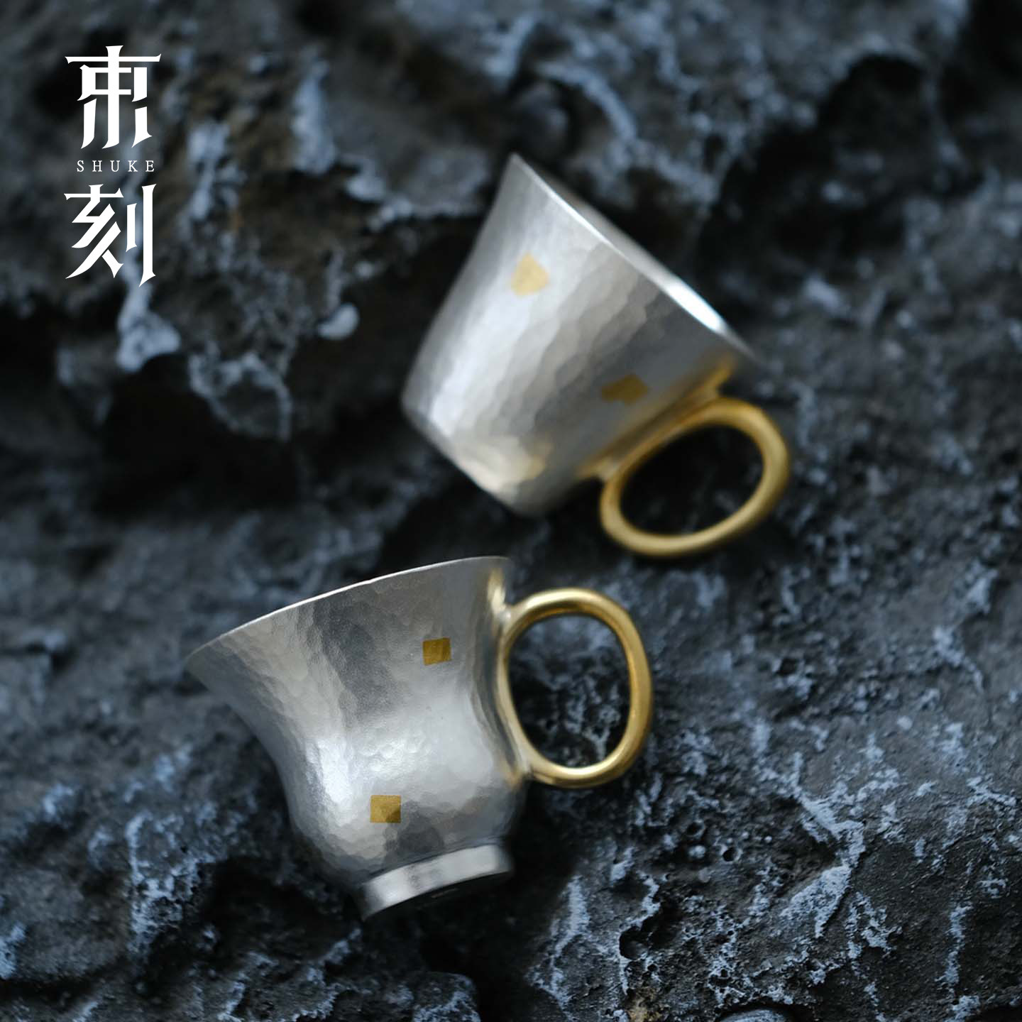 束刻纯银999茶杯手工锤纹挂脖杯高档洒金品茗杯随身杯品鉴喝茶杯