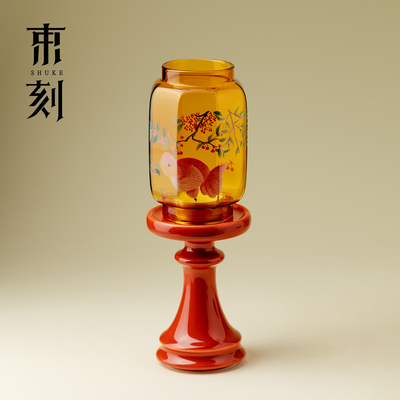 束刻竹叶绿陶瓷明清烛台中式粉彩玻璃灯台灯罩禅意室内氛围灯摆件