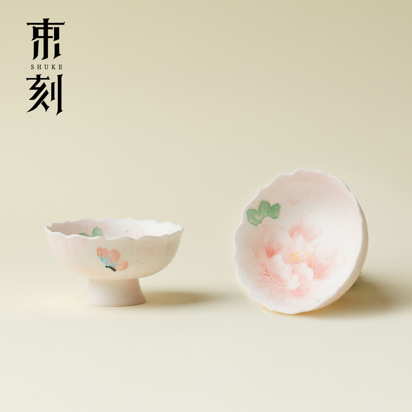 束刻手绘浅粉牡丹高足主人杯高颜值精致陶瓷品茗杯家用功夫喝茶杯图片