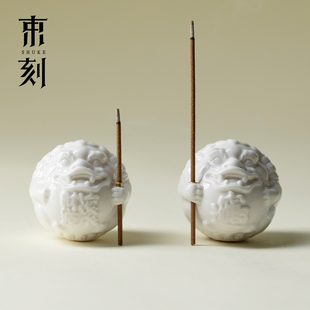 束刻白瓷招财貔貅香插线香炉手工雕刻禅意檀香沉香熏香炉焚香摆件