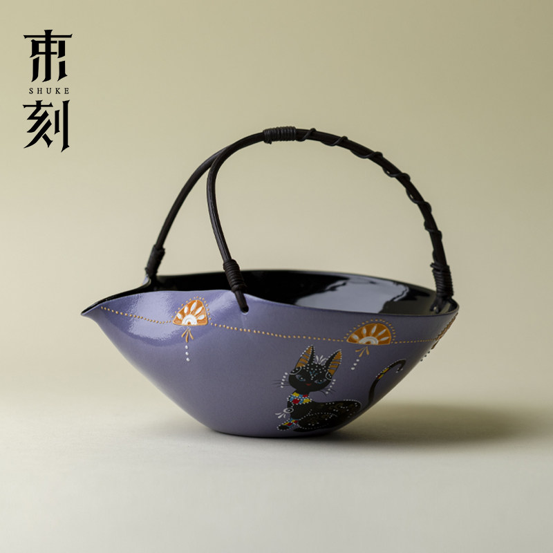 束刻 白瓷创意猫咪藤编公道杯高档陶瓷手绘茶海分茶器家用泡茶器