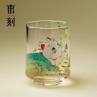 束刻 治愈系猫咪耐热玻璃茶杯可爱女士主人杯高颜值品茗杯单杯