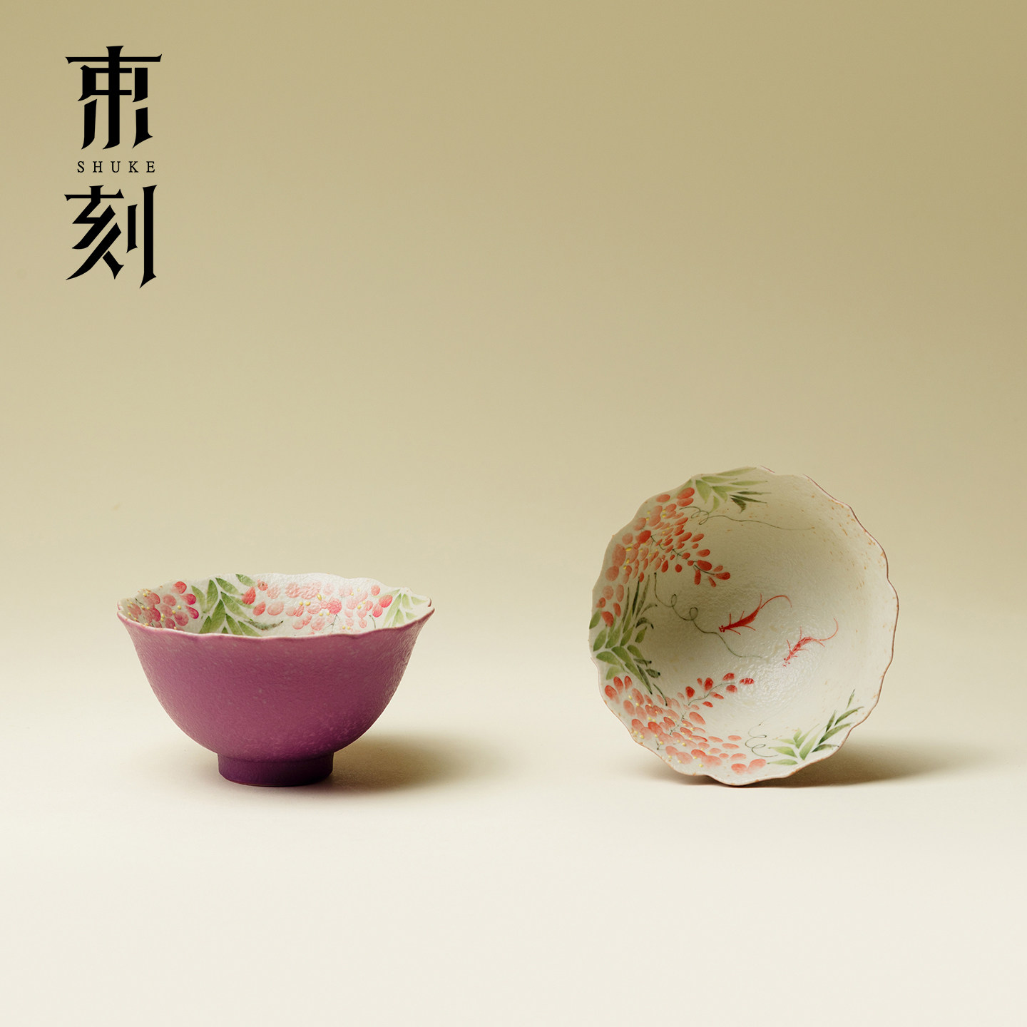 束刻 焦糖釉手绘粉莓花口茶杯喝茶品茗杯高颜值功夫茶具客杯单杯,餐饮具,茶杯,淘宝优惠券,粉丝福利购,淘宝优惠卷