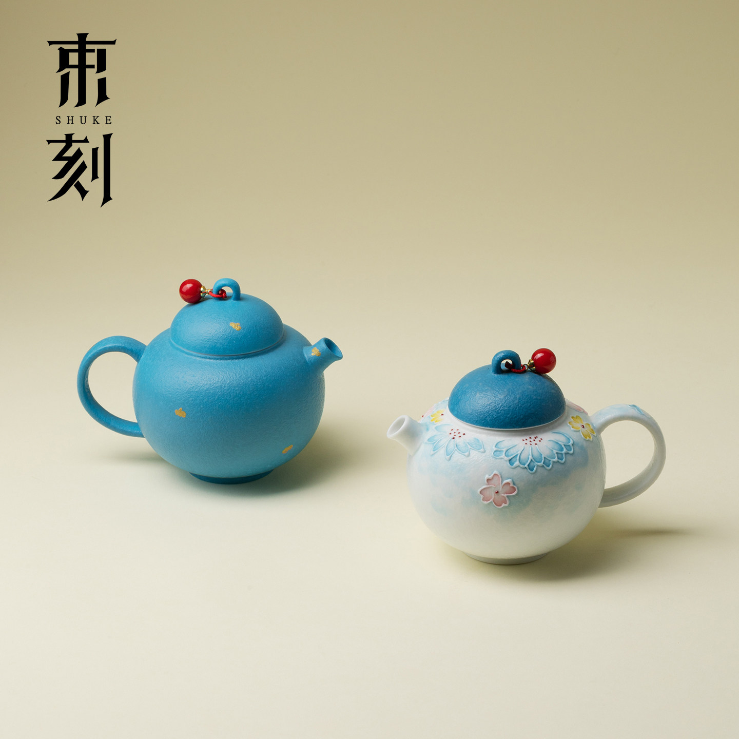 束刻新中式雾凇蓝陶瓷小茶壶小清新家用泡茶壶高档手绘单壶带过滤