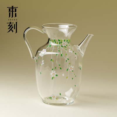 束刻小清新梨花仿宋壶玻璃花茶泡茶壶耐热个性家用透明凉水壶执壶