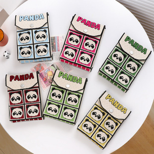 新款 少女百搭零钱袋国风潮流日常针织钥匙包 可爱熊猫手机包时尚