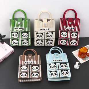 新款 可爱熊猫针织手机包上班外出杂物斜挎零钱钥匙袋手机袋单肩包