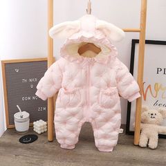 婴儿冬季外出服加绒加厚哈衣爬服小月龄女宝宝秋冬衣服连体衣棉服