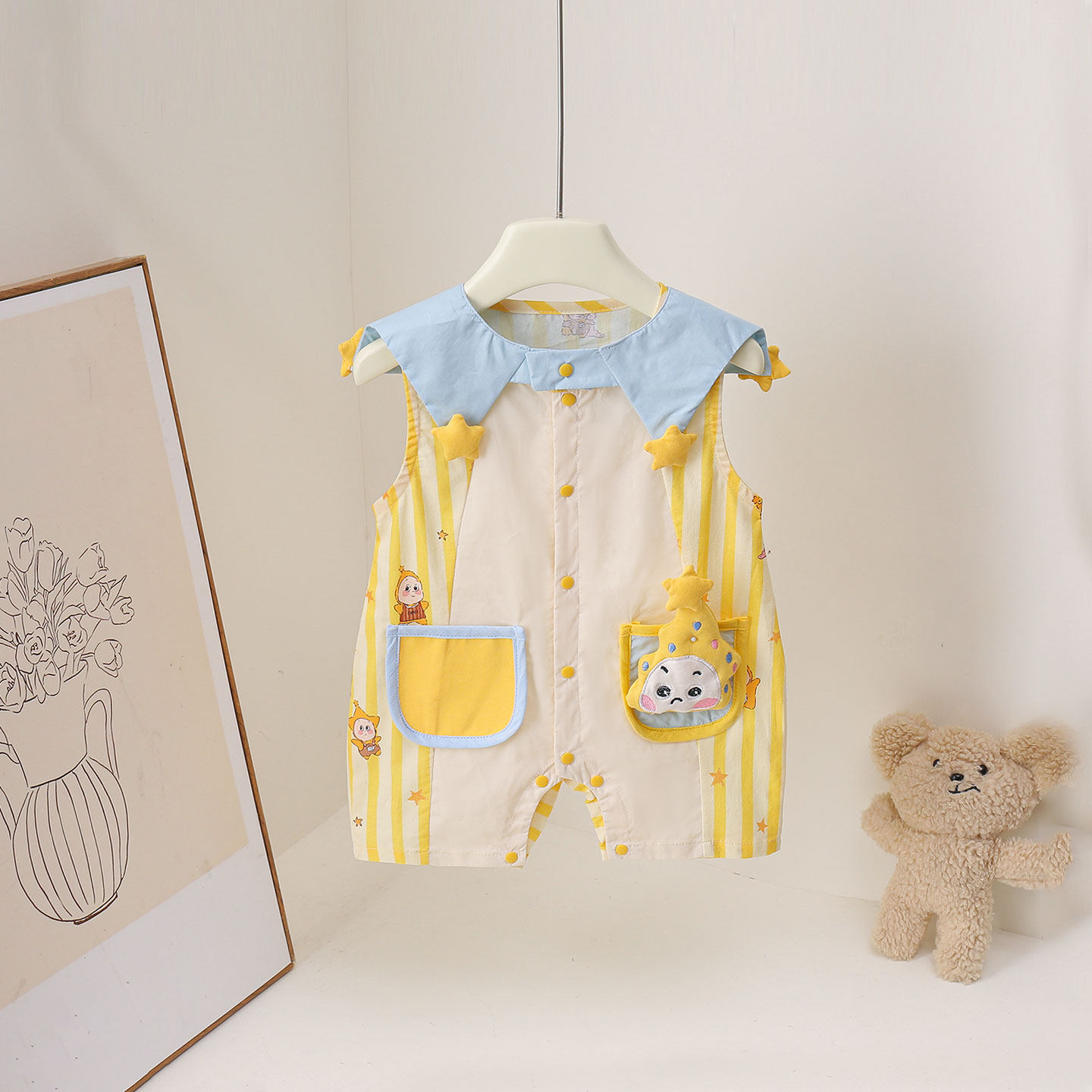 婴幼儿夏季薄衣服无袖哈衣柔软可爱小月龄宝宝连体衣夏装薄款外穿
