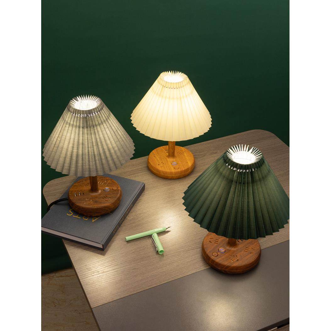 复古装饰小夜灯多功能插座带台灯卧室床头灯可调节亮度北欧ins风