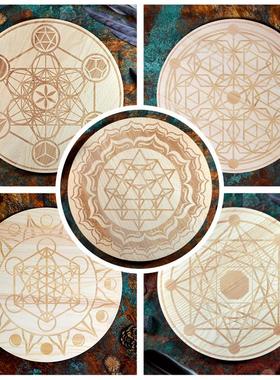 水晶阵底盘 天然竹木实木底座麦达昶大号神圣几何摆件 水晶底盘