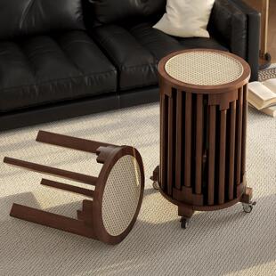 六合一实木凳子家用可叠放备用凳藤编凳子结实耐用堆叠凳组合圆凳