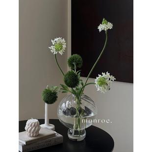 梦鹿工作室北欧波浪纹圆球透亮大号玻璃花瓶厚重桌面插花装饰摆件