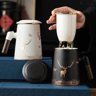 善简茶杯茶水分离带盖过滤大容量陶瓷马克杯男女水杯茶道杯子定制