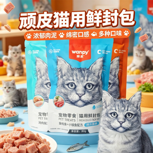 顽皮鲜封包零食宠物猫咪零食肉蛮多肉泥湿粮包鸡肉金枪鱼妙肉包