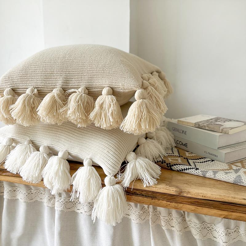 北欧ins风抱枕套床头靠枕腰枕样板房客厅沙发流苏抱枕办公室靠垫