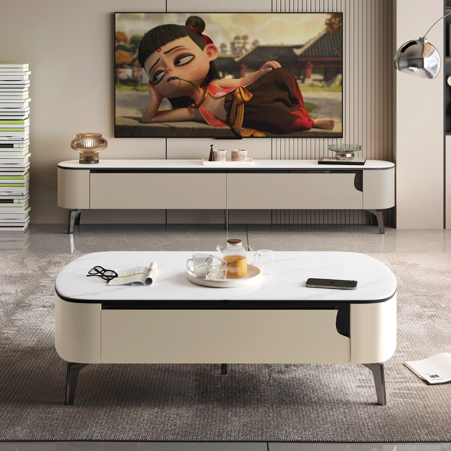 2025新款岩板微晶石轻奢茶几电视柜组合客厅家用简约现代小户型