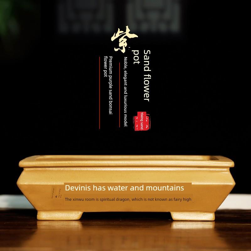 宜兴紫砂花盆长方形精品老桩盆景盆特大号马槽海棠罗汉松树花盆