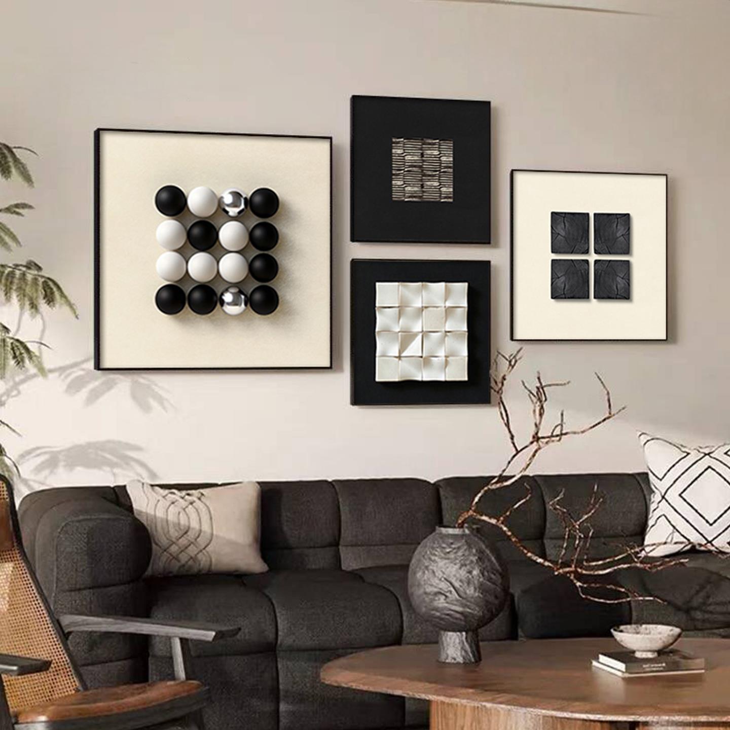 轻奢高级感客厅装饰画意式极简沙发背景墙壁画餐厅黑白灰抽象挂画