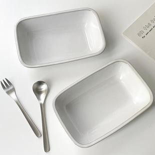 穆尼 新品 窑变复古长方形烤盘家用陶瓷焗饭盘微波炉烤箱专用盘深
