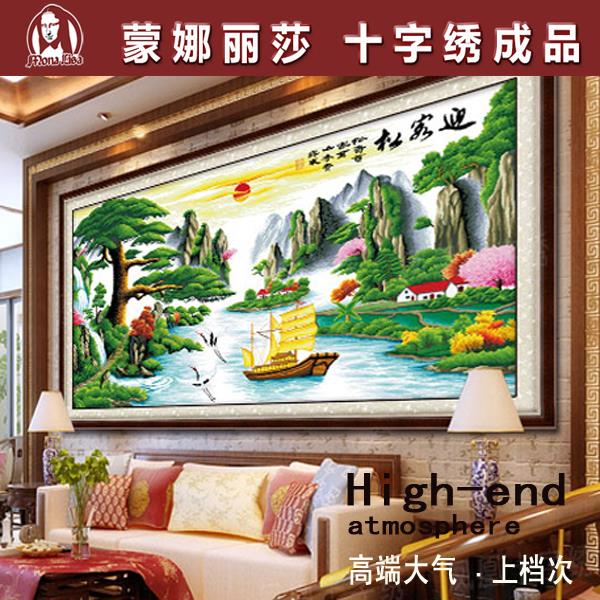 电脑机绣十字绣成品新款迎客松财运版2米5 客厅风景山水大幅挂画