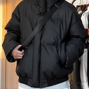 羽绒棉衣小众显瘦棉袄短款 爆款 美式 新款 pu皮面包服PP 咖色棉服冬季