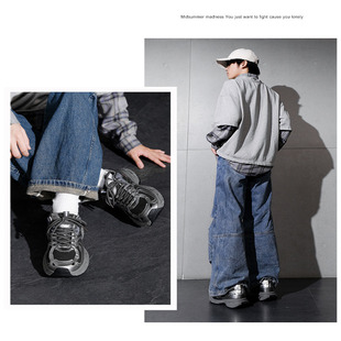 2025春夏新款环球黑银厚底老爹鞋男款男士百搭运动风潮牌休闲鞋-2