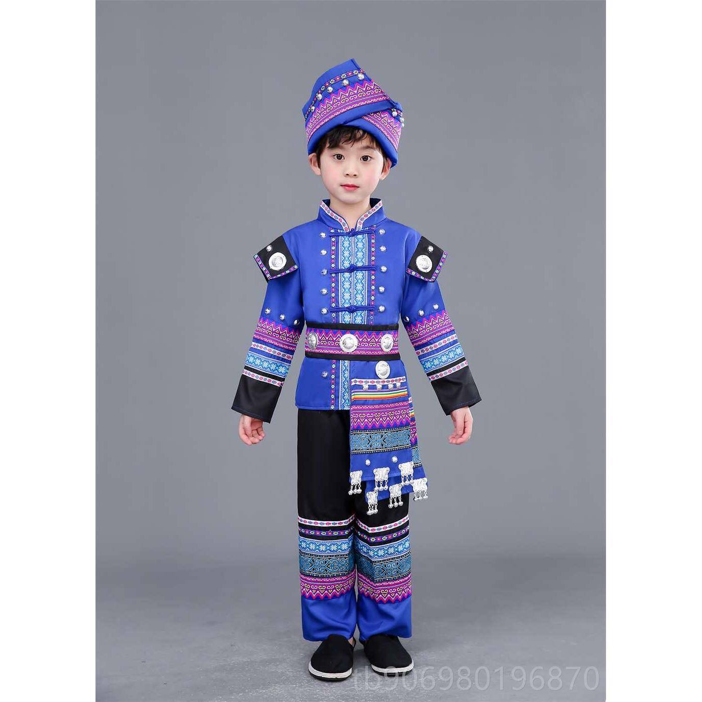 高档新款儿童仫佬族服装民男舞女童幼蹈演出服少数族儿舞台合唱表