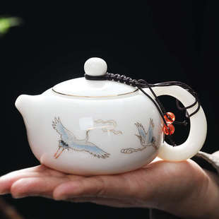羊脂玉茶壶单壶高端家用泡茶套装陶瓷白瓷现代轻奢办公室工夫小号