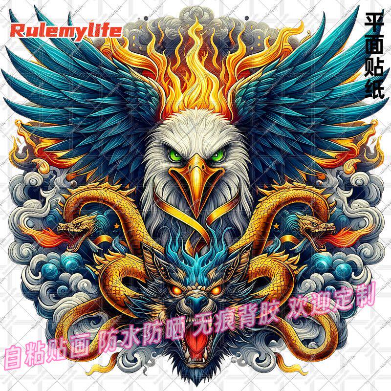 霸气骷髅头老鹰图腾墙贴恐怖老鹰车窗贴纸防水车贴遮挡划痕装饰贴