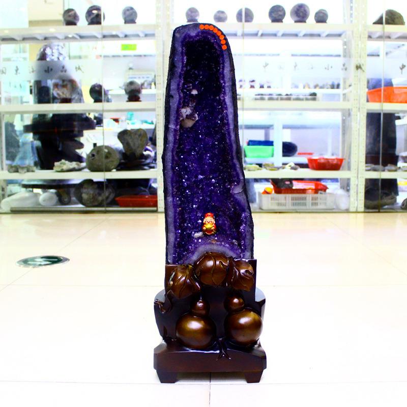 矿宝 天然紫水晶洞摆件 紫晶洞 玛瑙洞水晶洞 紫色原石钱袋子