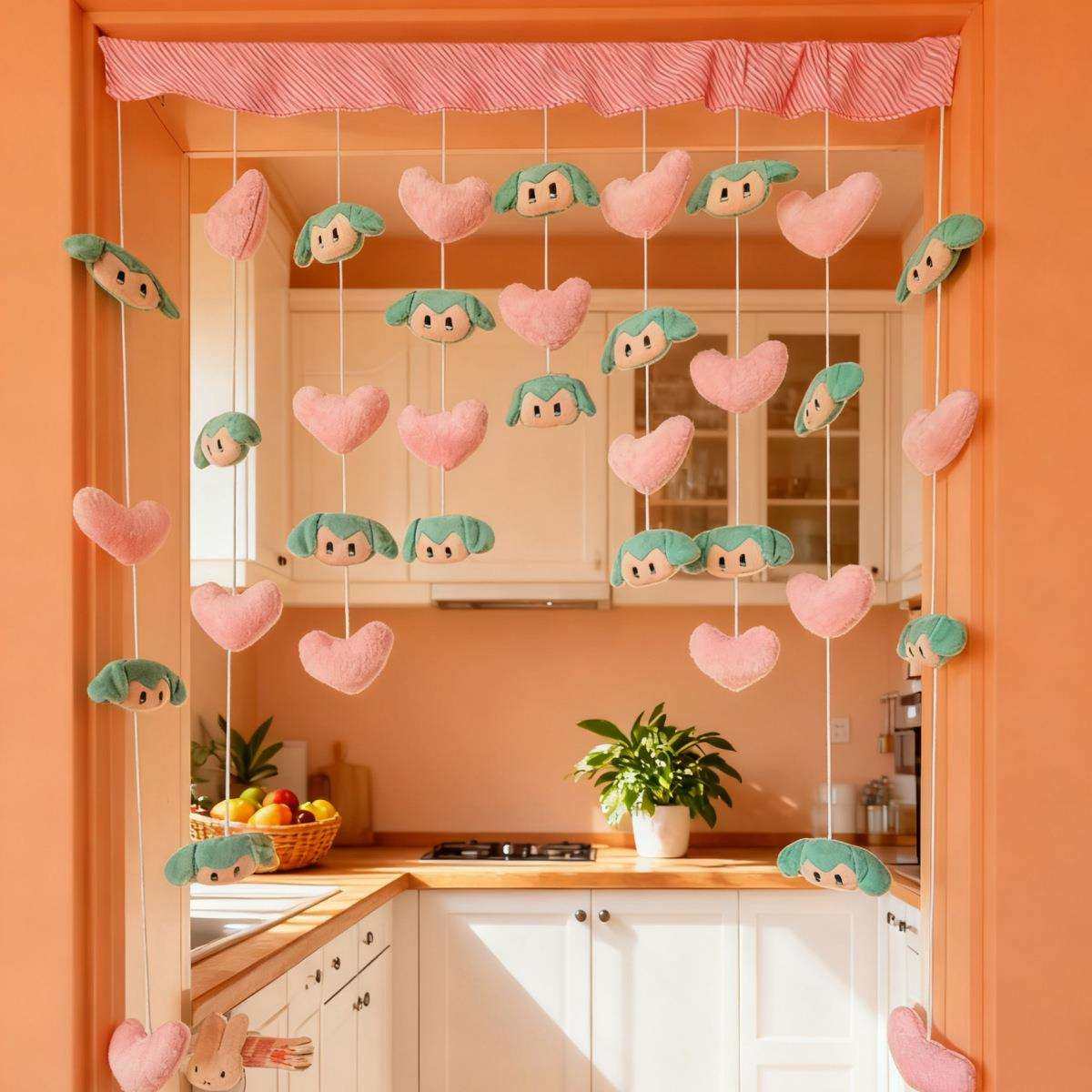 美乐蒂粉红爱心门帘家用高颜值公主心门帘装饰挂帘免打孔隔断帘女