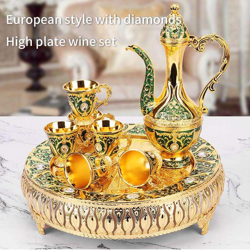 典雅花酒具套装分酒器家用饮酒器酒具欧式酒壶奢华酒杯合金属酒壶