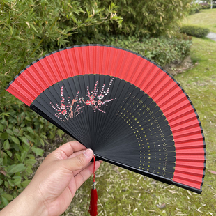 批發扇子折扇中國風紅色易開合舞蹈扇古風漢服旗袍跳舞小折疊