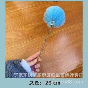 厂家生产批发彩色吸盘弹簧毛绒球逗猫玩具不倒翁吸盘兔毛