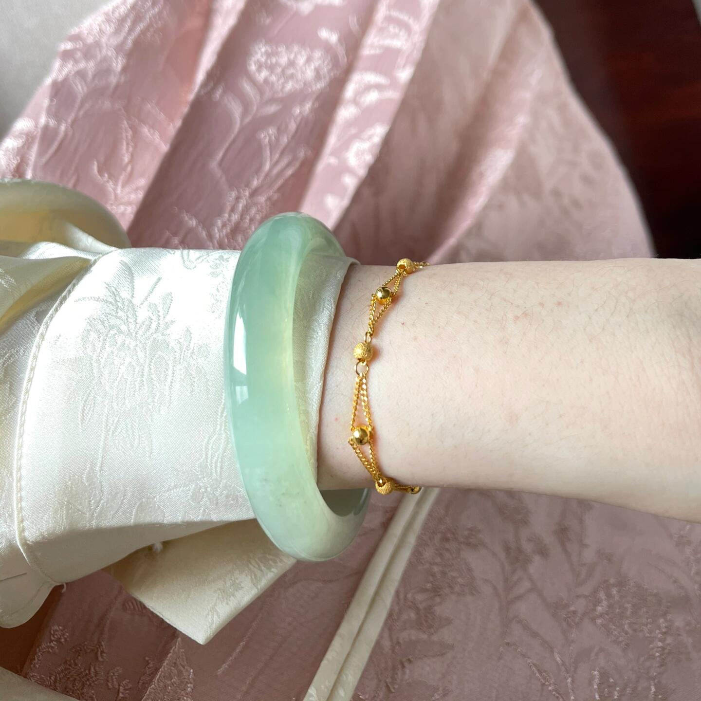 玉长情【绿枝系列】缅甸翡翠冰种飘花玉手镯子浅绿正品真玉石处理