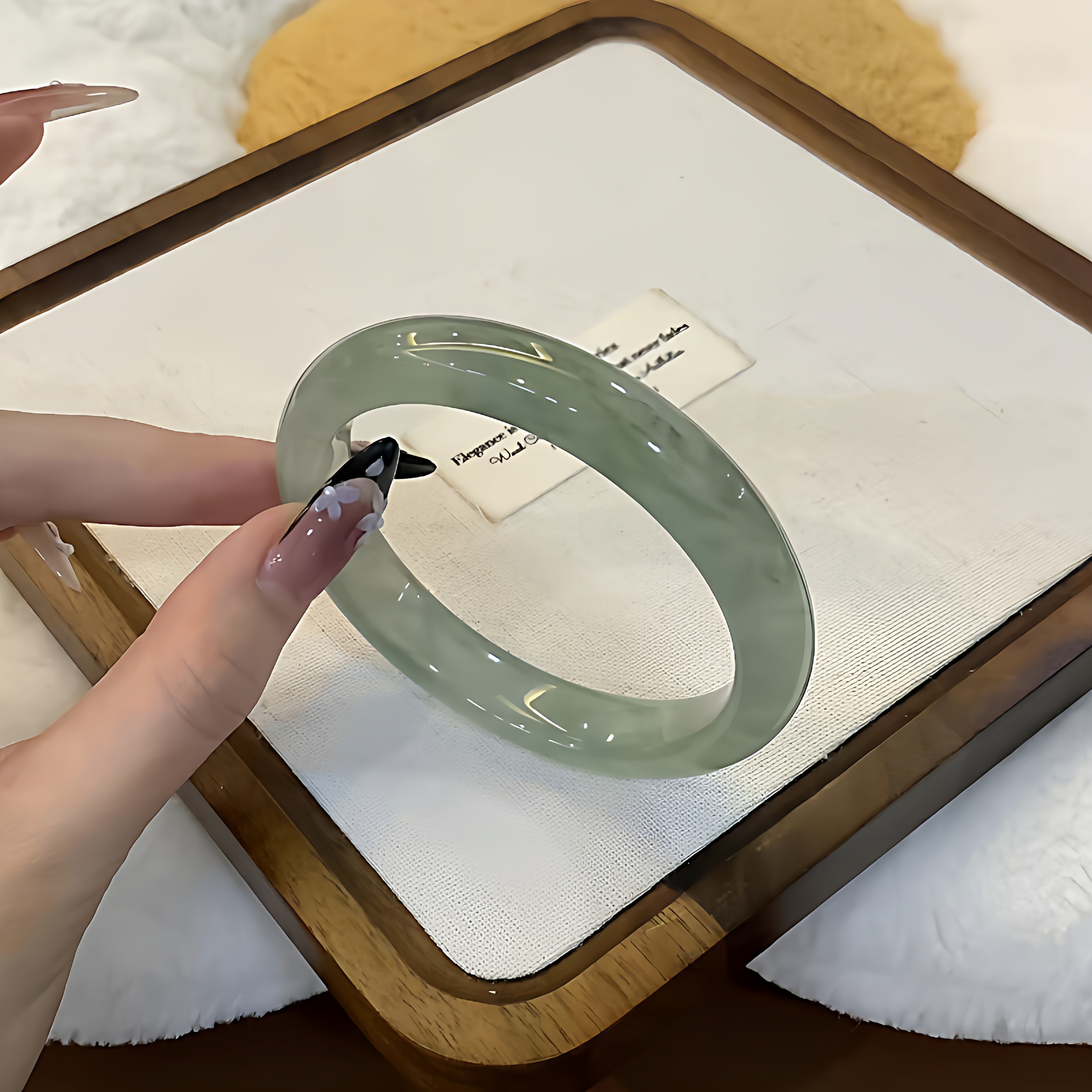 玉长情【丹青系列】翡翠玉手镯子冰种油青玉手镯高端缅甸玉石处理