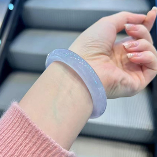 处理 缅甸高端高冰透紫罗兰翡翠真玉手镯子正品 玉长情 如诗系列