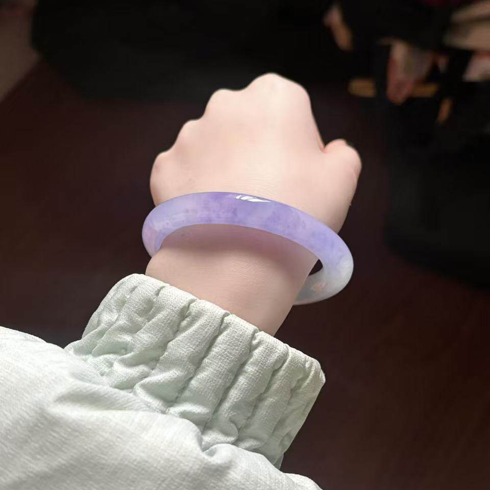 玉长情【如诗系列】高端缅甸翡翠贵妃冰种紫罗兰翡翠玉手镯子处理